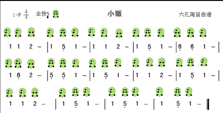 六孔陶笛曲谱《小贩》，有趣的儿歌！
